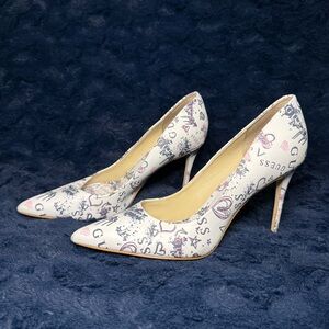 GUESS Graphic White Heels